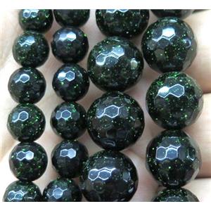 green sandstone bead, faceted round, approx 10mm dia