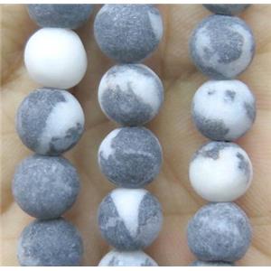 black Zebra Jasper beads, round, matte, approx 12mm dia