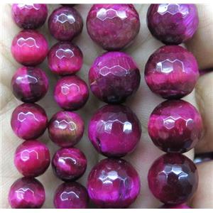 hotpink Tiger eye stone beads, faceted round, approx 6mm dia