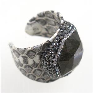 Labradorite Ring paved rhinestone, approx 20mm dia