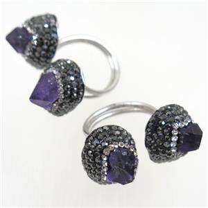 Amethyst Ring paved rhinestone, approx 18mm dia