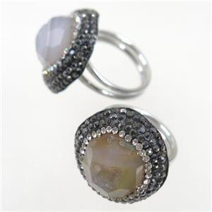 natural Agate Druzy Ring paved rhinestone, approx 18mm dia