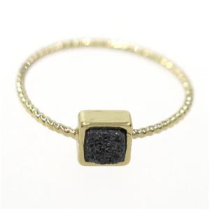 black druzy quartz ring, square, gold plated, approx 6mm, 18mm dia