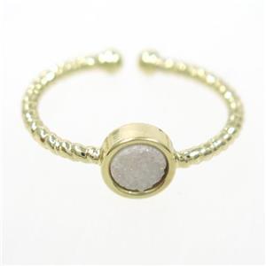 white druzy quartz ring, circle, gold plated, approx 6mm, 18mm dia