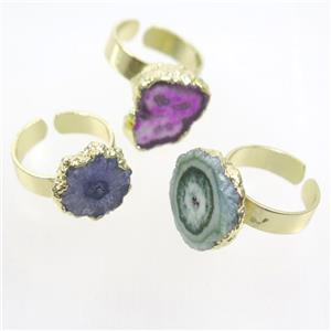 Solar Quartz Druzy ring, mix color, gold plated, approx 15-22mm, 18mm