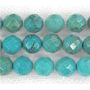 turquoise beads, faceted round, blue treated, approx 8mm dia