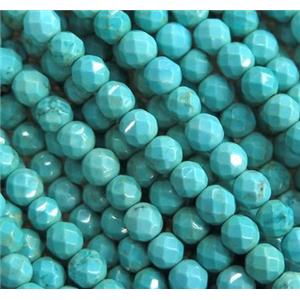 green treated turquoise beads, faceted round, approx 4mm dia