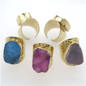 mixed color Agate Druzy Rings, copper, gold plated, approx 20-30mm, 20mm dia