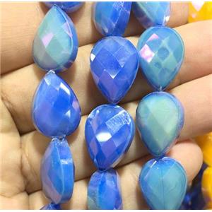 blue chinese crystal glass bead, faceted teardrop, approx 13x18mm, 36pcs per st