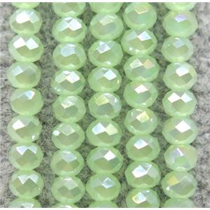 lt.green chinese crystal glass beads, faceted rondelle, AB-color electroplated, approx 2.5x3mm, 150 pcs per st