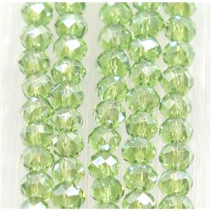 green chinese crystal glass beads, faceted rondelle, AB-color electroplated, approx 2.5x3mm, 150 pcs per st