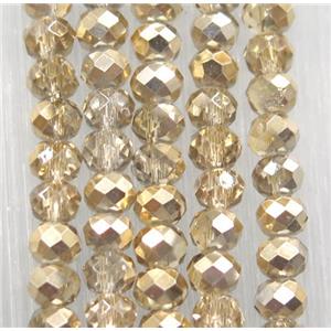 chinese crystal glass bead, faceted rondelle, half gold electroplated, approx 2.5x3mm, 150 pcs per st