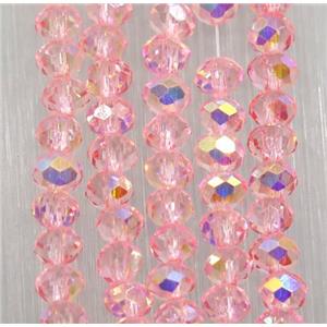 chinese crystal glass bead, faceted rondelle, pink, approx 2.5x3mm, 150 pcs per st