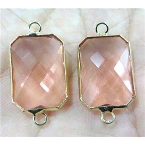 Chinese crystal glass connector, faceted rectangle, gold plated, approx 13x18mm