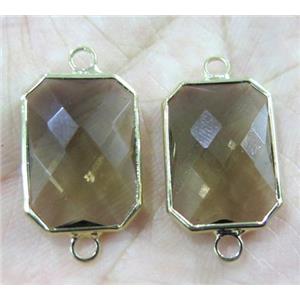 Chinese crystal glass connector, faceted rectangle, gold plated, approx 10x14mm