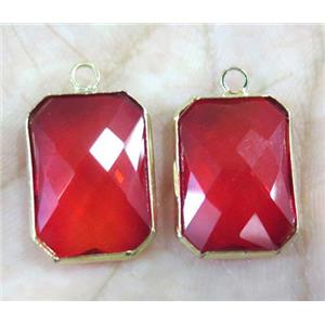 Chinese crystal glass pendant, faceted rectangle, gold plated, approx 10x14mm