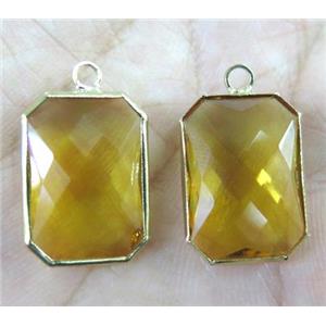 Chinese crystal glass pendant, faceted rectangle, gold plated, approx 13x18mm