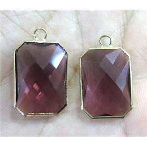 Chinese crystal glass pendant, faceted rectangle, gold plated, approx 13x18mm