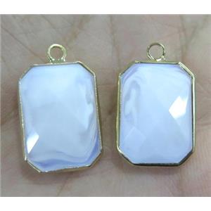 Chinese crystal glass pendant, faceted rectangle, gold plated, approx 13x18mm