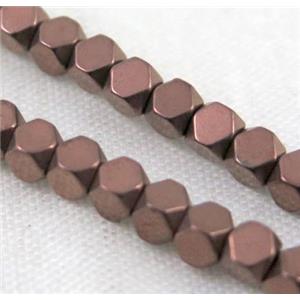 hematite beads, faceted round, redcopper electroplated, approx 3x2mm