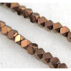 hematite beads, faceted round, redcopper electroplated, approx 2x2mm