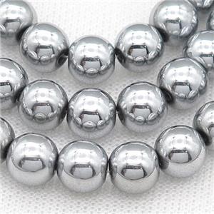 round Hematite Beads, platinum plated, approx 8mm dia