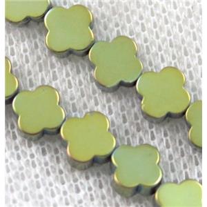 green Hematite Clover Beads, approx 4mm dia