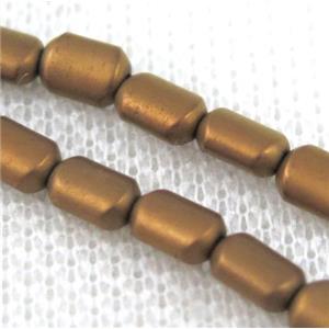 mattecoffeehematitetubebeads, flatbarrel, approx 6x9mm