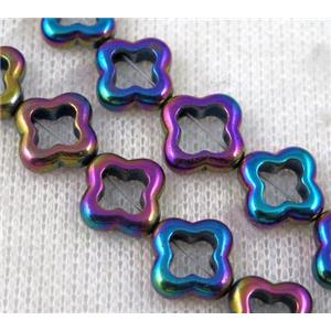 rainbow hematite beads, four-leaf clover, approx 12mm dia