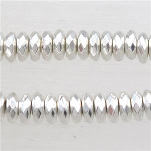 faceted rondelle Hematite Beads, shiny silver plated, approx 4x8mm