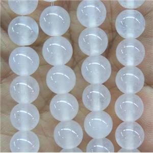 round jade stone beads, dye, white, approx 4mm dia