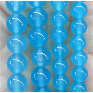 round jade stone beads, dye, sky blue, approx 4mm dia