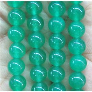 round jade stone beads, dye, green, approx 12mm dia