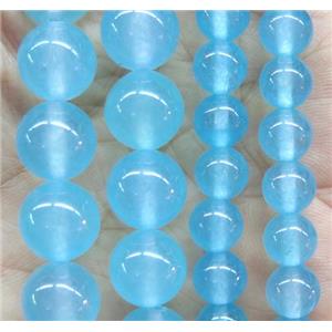 round jade stone beads, dye, lt.blue, approx 6mm dia