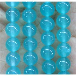 round jade stone beads, dye, aqua, approx 6mm dia