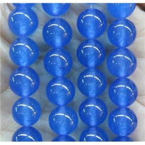 round jade stone beads, dye, blue, approx 6mm dia