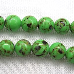 green synthetic turquoise beads with shelled, round, approx 8mm dia