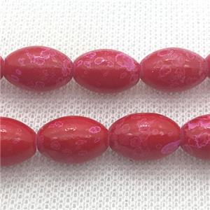 red Lampwork Glass Beads with painted, rice, approx 10x15mm, 25pcs per st