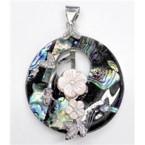 Paua Abalone shell pendant, round, approx 40mm dia