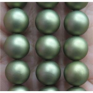 matte pearlized shell beads, round, green, approx 6mm dia