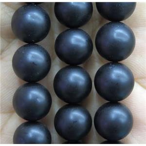 black matte pearlized shell beads, round, approx 10mm dia