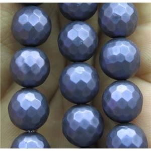 matte pearlized shell bead, faceted round, approx 10mm dia