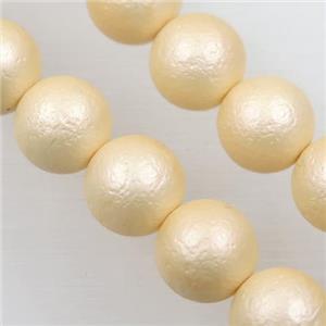 round matte yellow pearlized shell beads, approx 8mm dia