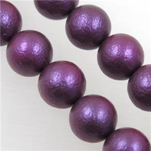 round matte purple pearlized shell beads, approx 12mm dia