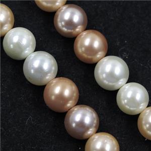 round Pearlized Shell Beads, mixed color, approx 6mm dia