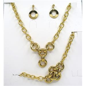 stainless steel necklace and earrings, bracelet, gold plated, approx 8-40mm, 42cm length, 20cm length