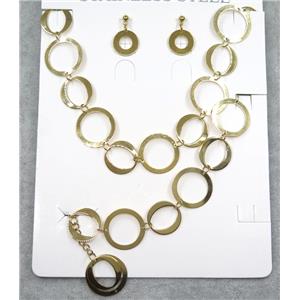 stainless steel necklace and earring studs, gold plated, approx 16-24mm, 42cm length, 20cm length