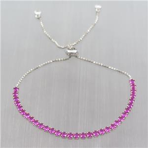 Sterling Silver Bracelet pave hotpink zircon, platinum plated, approx 3mm, 26cm length