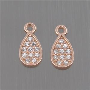 Sterling Silver teardrop pendant paved zircon, rose gold, approx 4.5-7mm