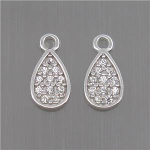 Sterling Silver teardrop pendant paved zircon, platinum plated, approx 4.5-7mm